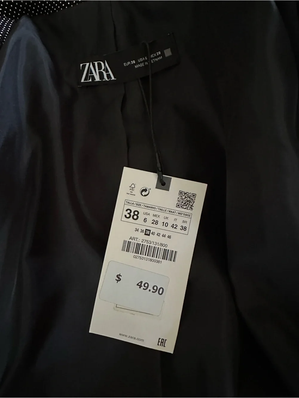 Zara Black Pindot Single-Button Women's Blazer (new with tags)